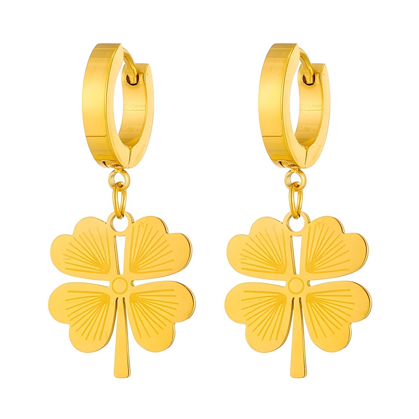 Four-Leaf Clover Gold Dangle Earrings