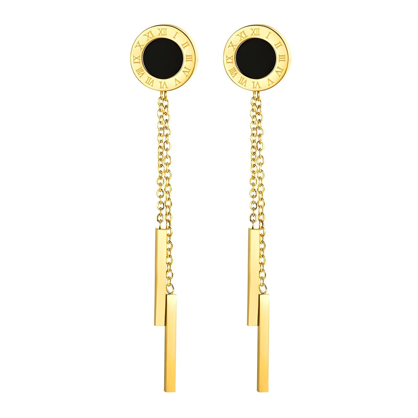 Roman Numeral Bar Drop Earrings