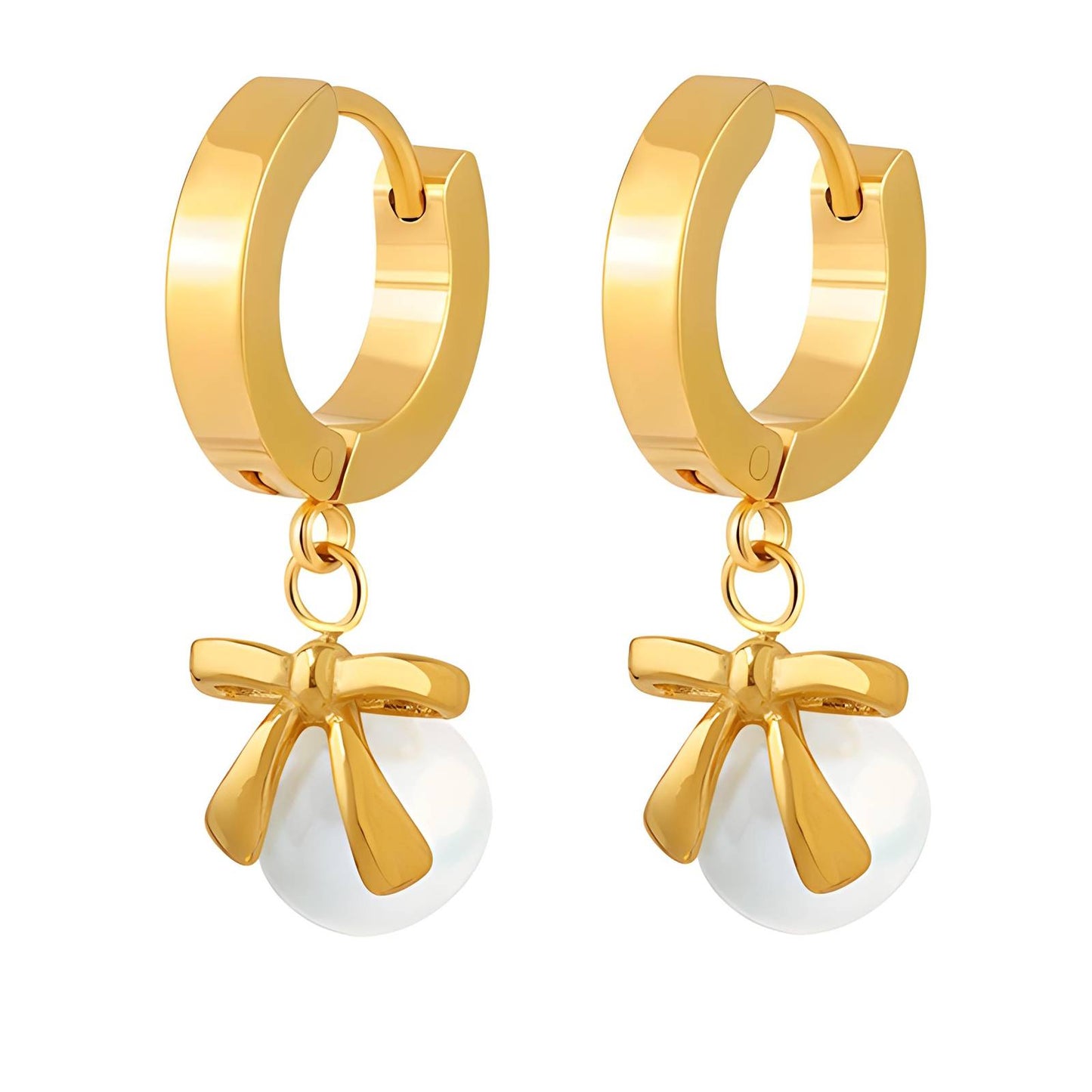 Bow and Pearl Charm Hoop Earrings