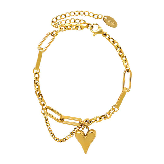 Golden Heart Charm Link Bracelet