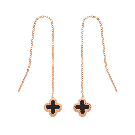 Rose Gold Clover Threader Earrings