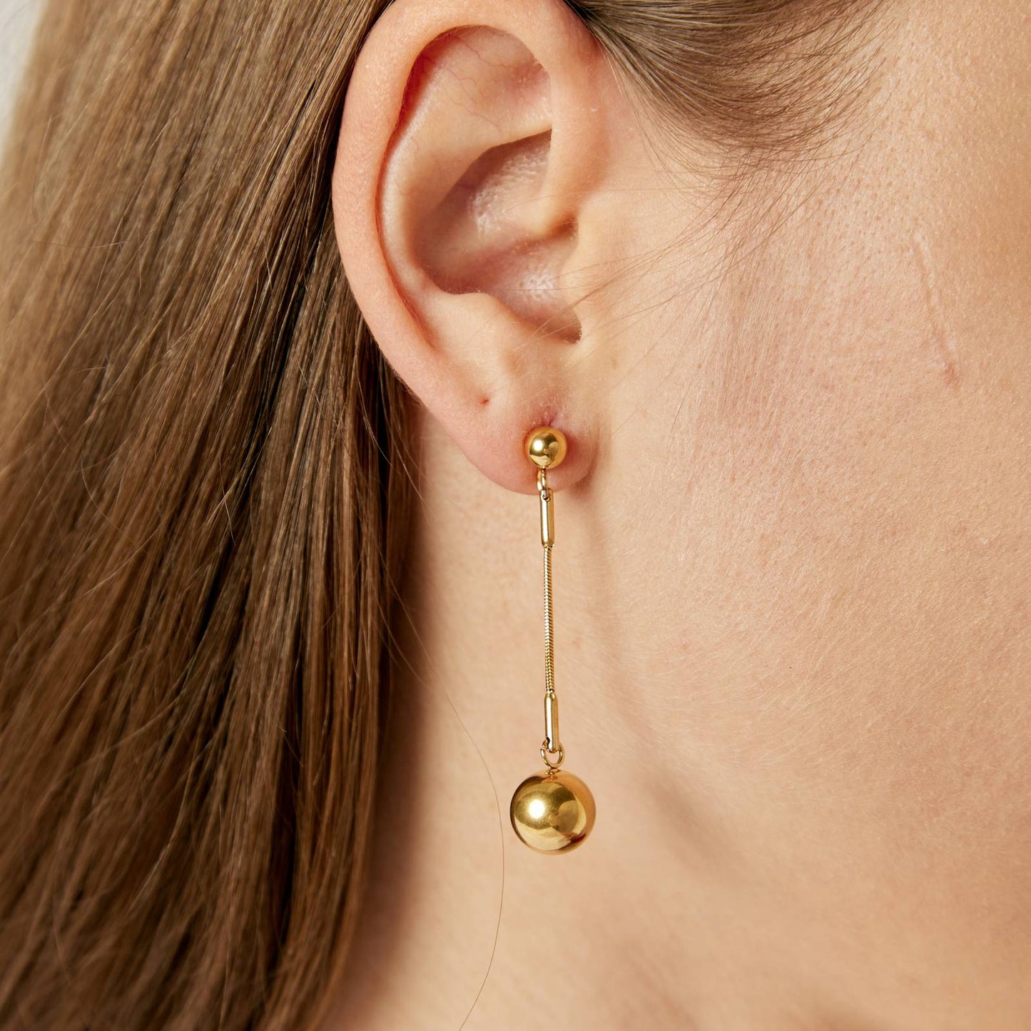 Sleek Gold Ball Drop Earrings