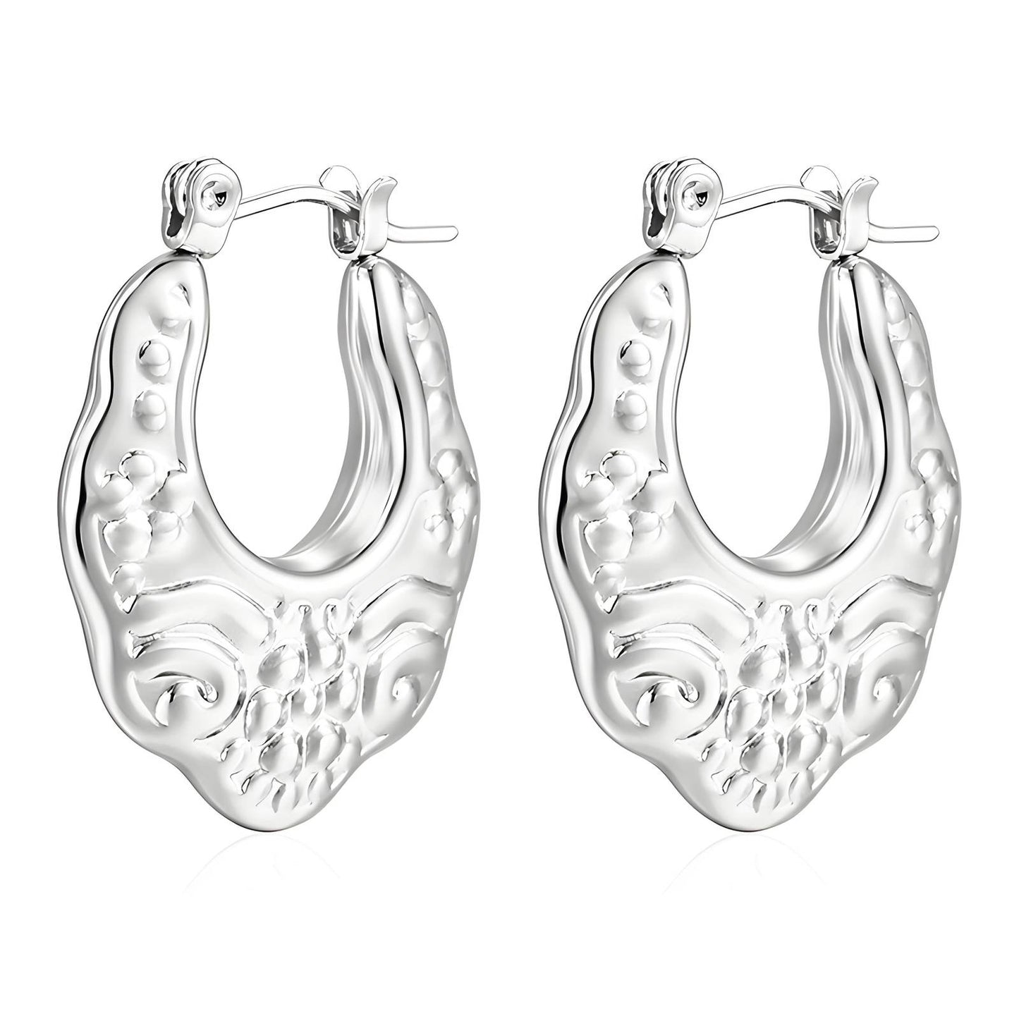 Sculpted Silver Hoop Earrings