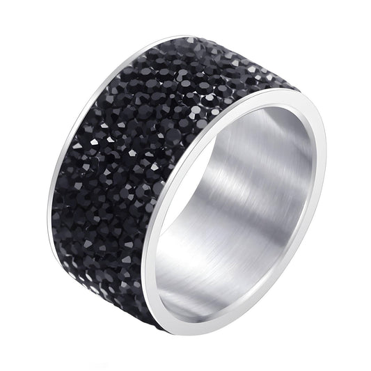 Black Crystal Stainless Steel Ring