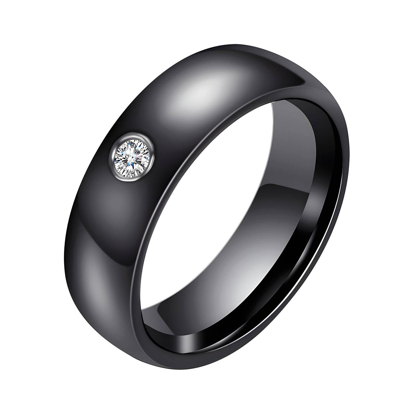 Sleek Ceramic Ring with Cubic Zirconia Accent