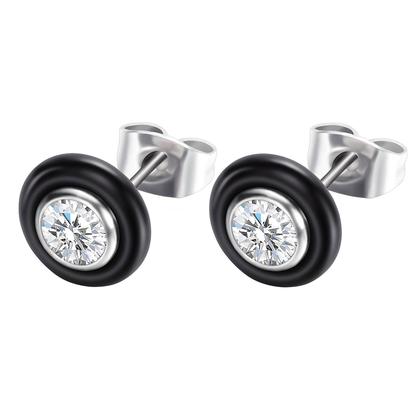 Modern Black Stud Earrings with Cubic Zirconia