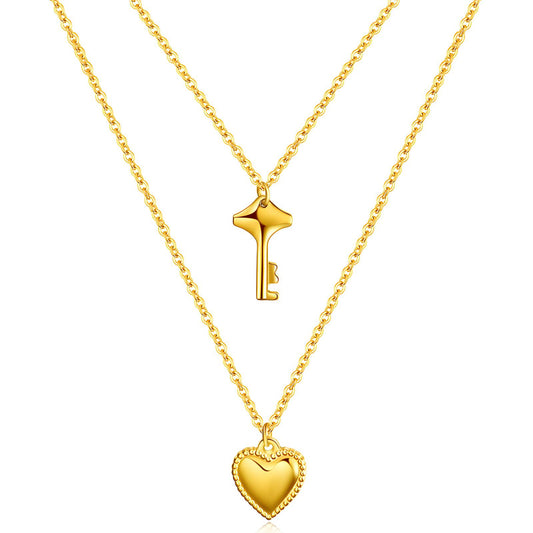 Golden Key and Heart Layered Necklace