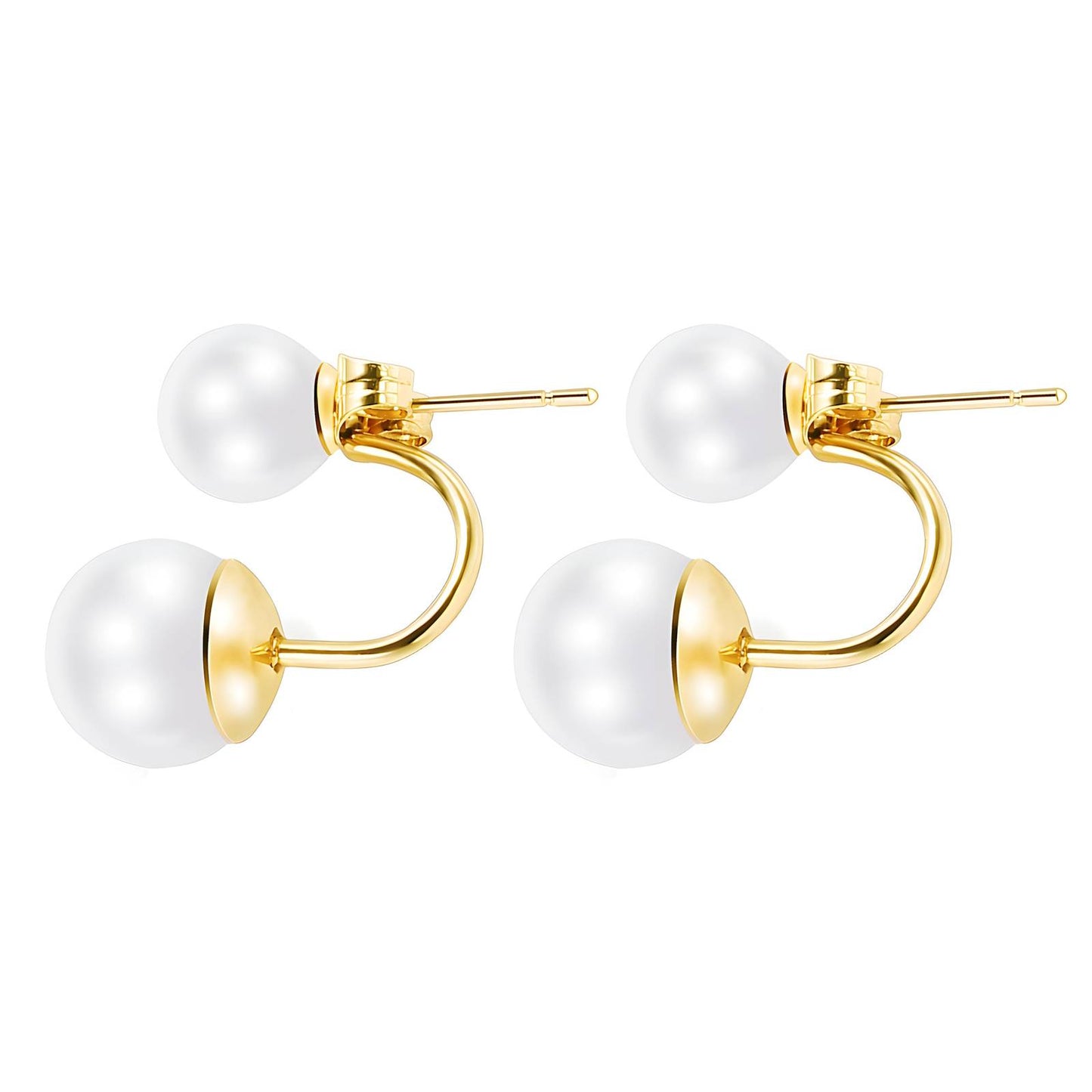 Golden Double Pearl Stud Earrings