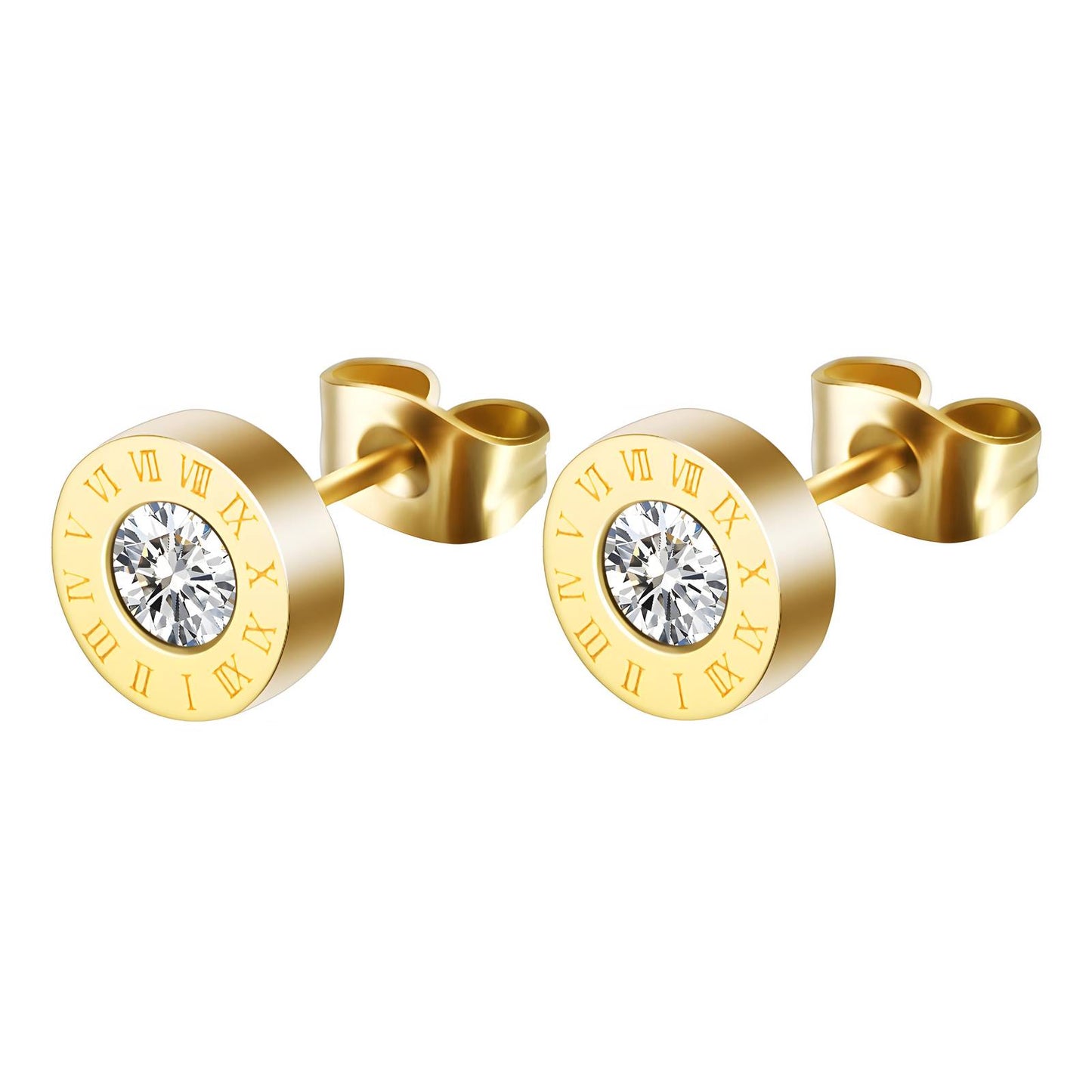 Golden Roman Numeral Stud Earrings