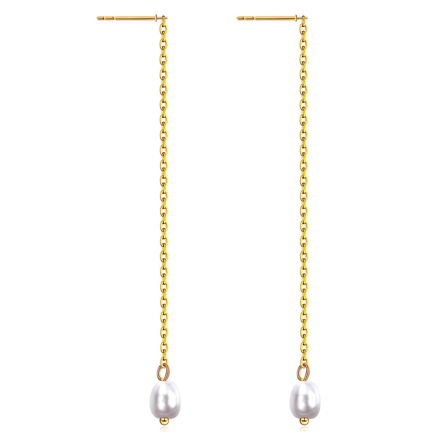 Minimalist Pearl Drop Chain Earrings