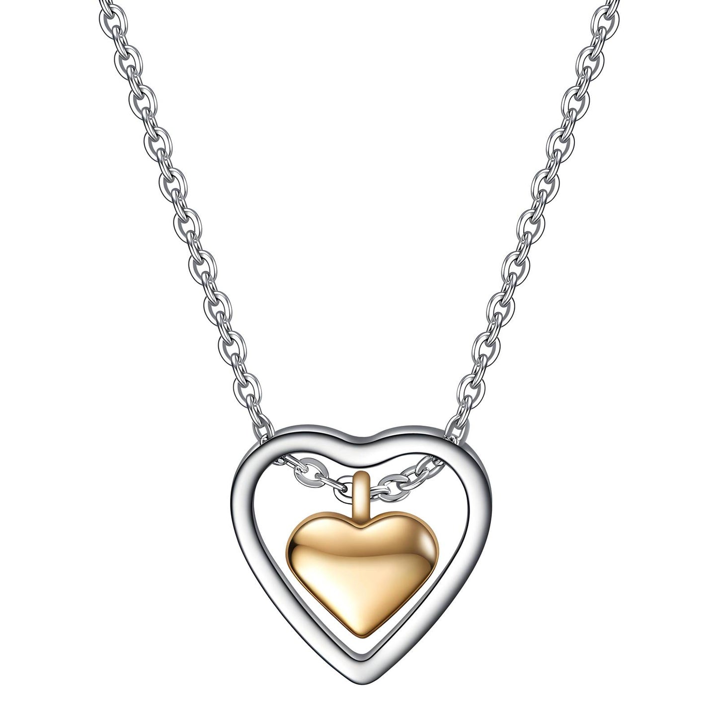 Two-Tone Heart Charm Necklace