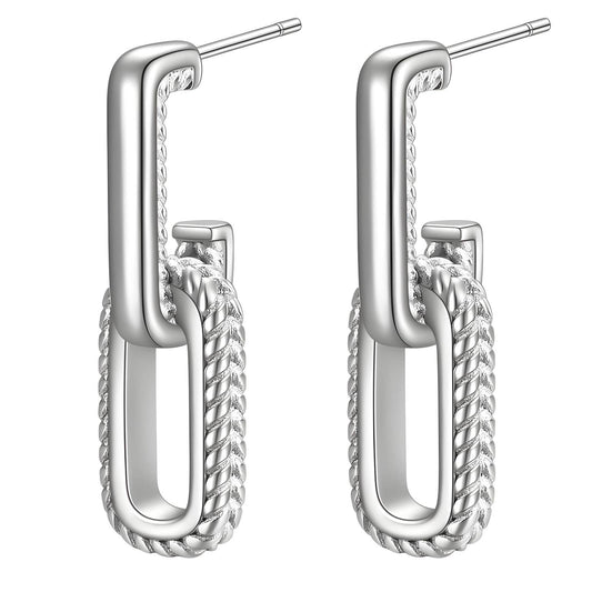 Dual Textured Silver Chain Earrings