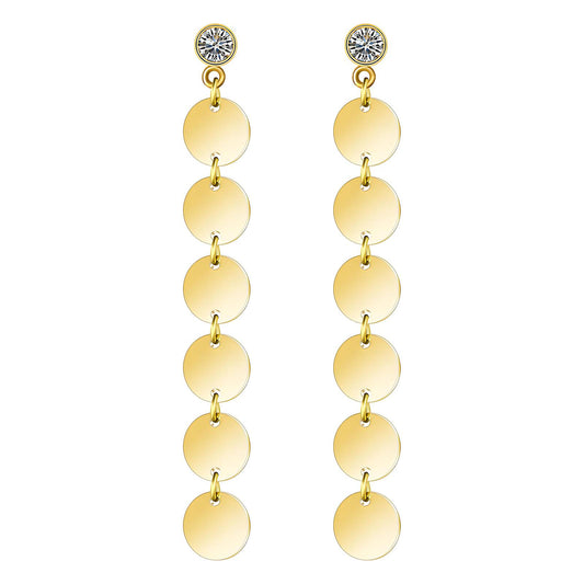 Golden Disc Drop Earrings with Cubic Zirconia