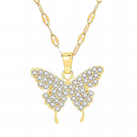 Golden Butterfly Cubic Zirconia Pendant Necklace