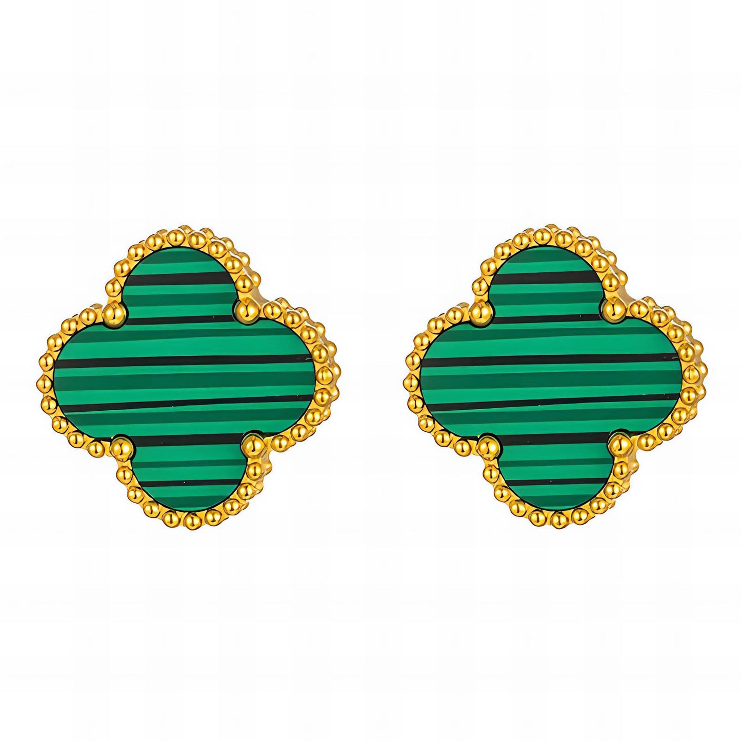 Golden Green Clover Stud Earrings