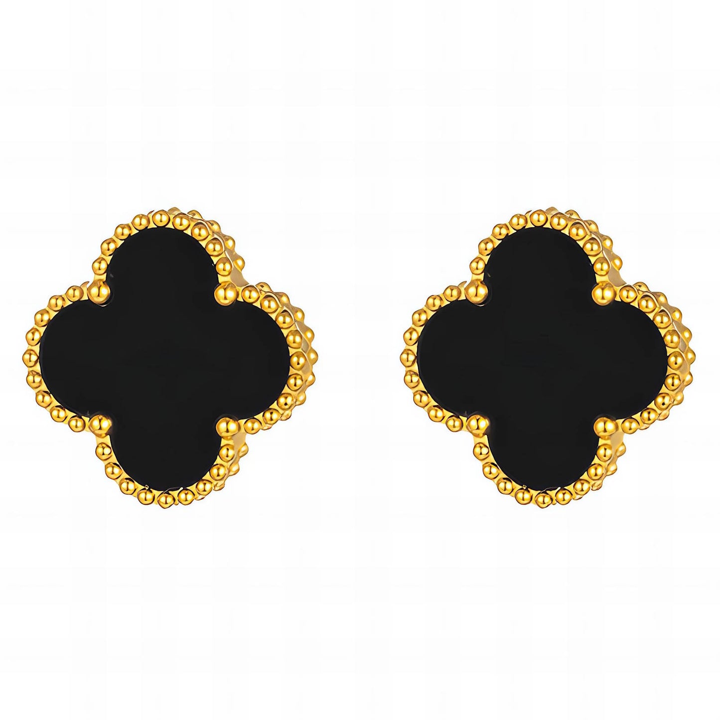 Golden Black Clover Stud Earrings