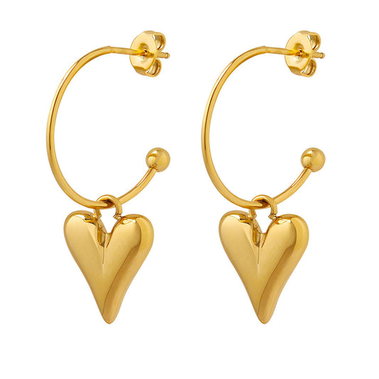 Golden Heart Charm Hoop Earrings