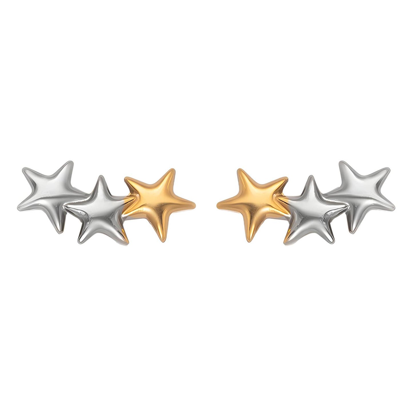 Gold and Silver Star Stud Earrings