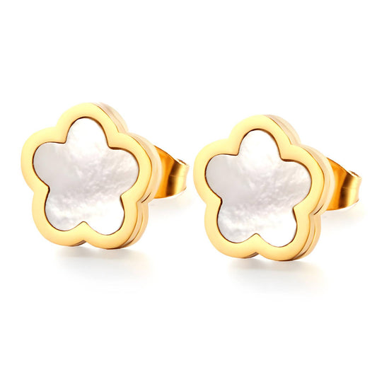 Golden Mother-of-Pearl Flower Stud Earrings