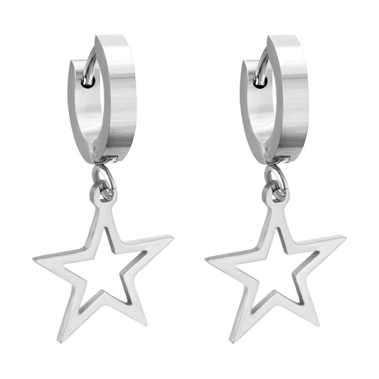 Stainless Steel Star Hoop Earrings