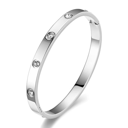 Sleek Silver Bangle with Cubic Zirconia Accents