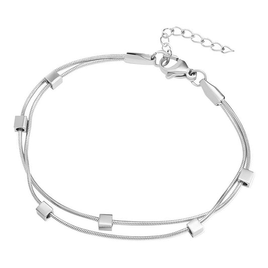 Double Strand Silver Bracelet with Geometric Accents