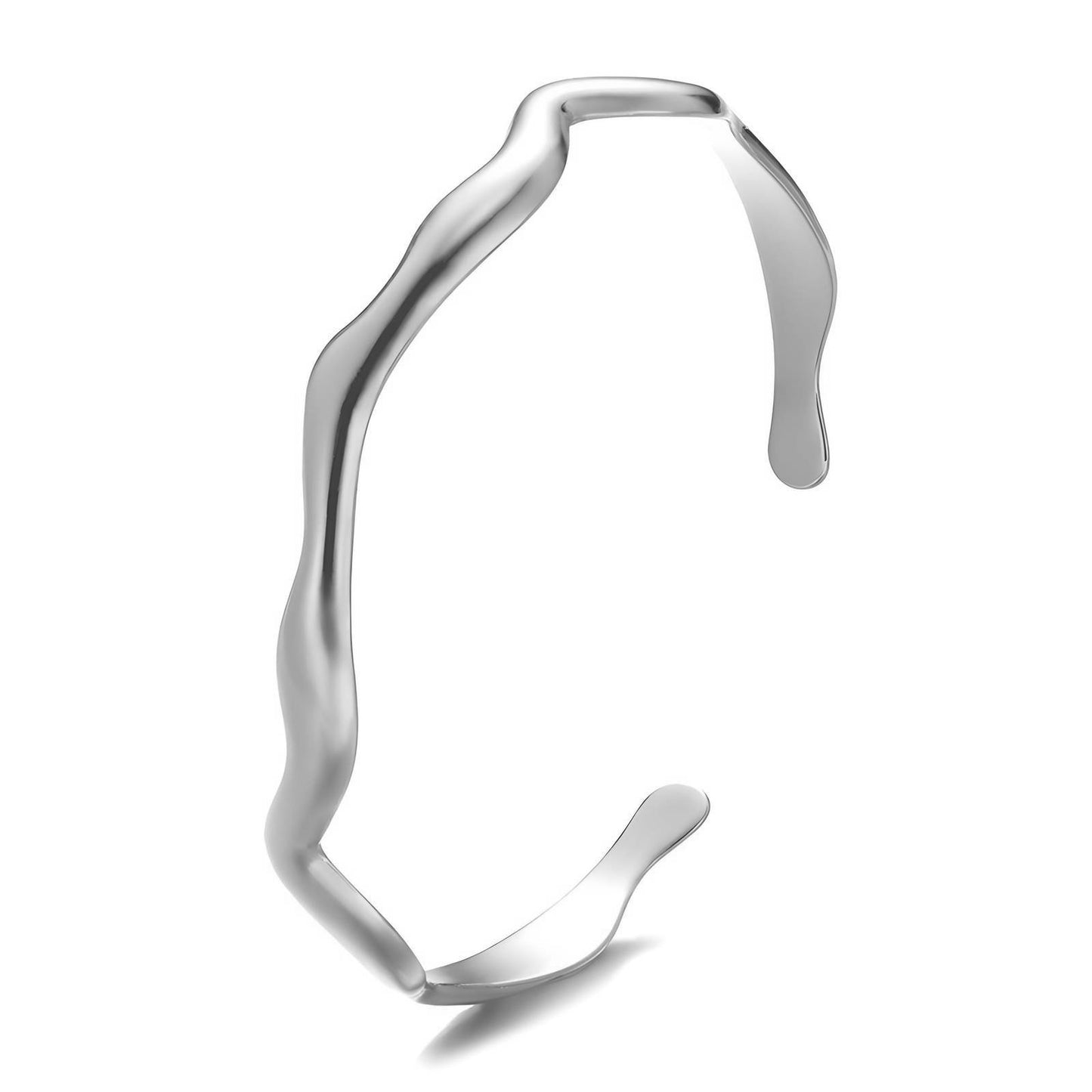 Sleek Wavy Silver Cuff Bracelet