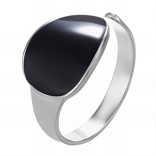 Black Oval Stone Silver Ring