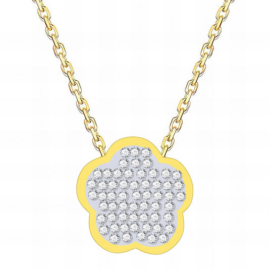 Golden Cubic Zirconia-Embellished Flower Pendant Necklace