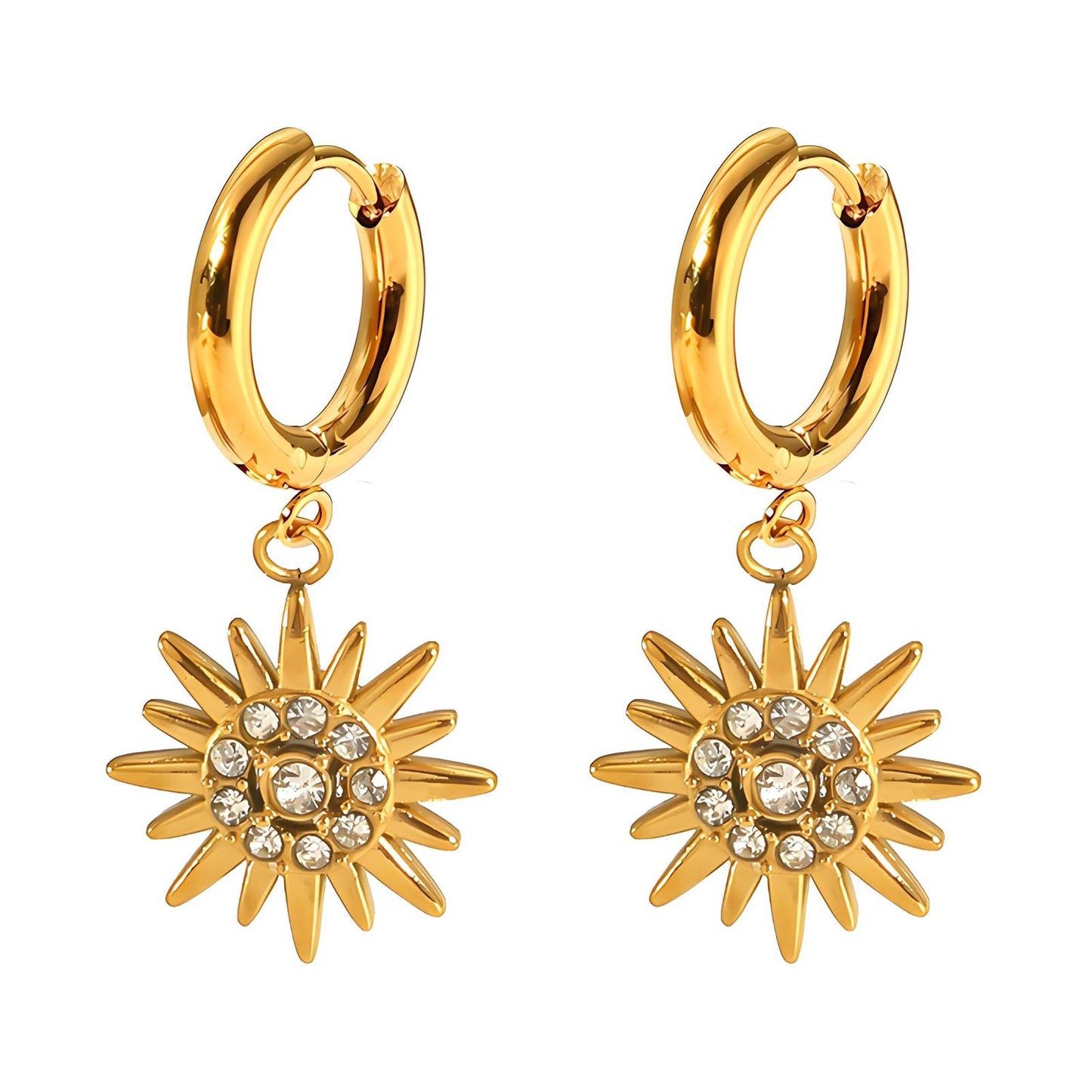 Golden Sun Charm Hoop Earrings