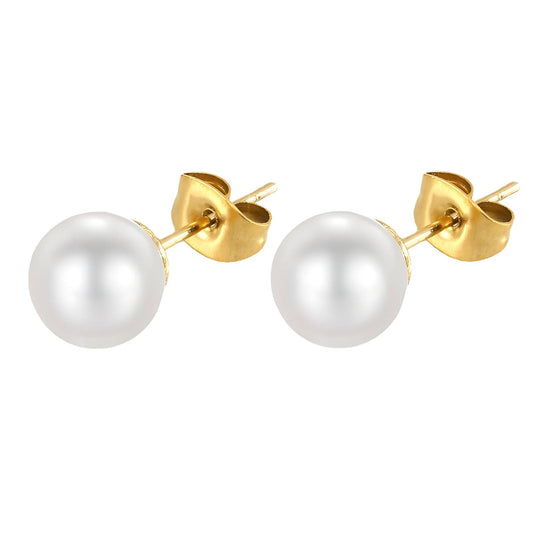 Golden Classic Pearl Stud Earrings