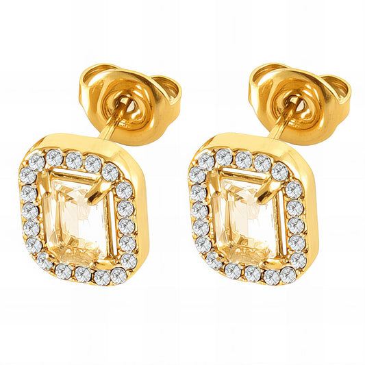 Golden Crystal Halo Stud Earrings