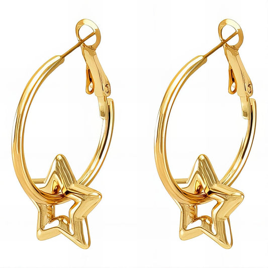 Golden Star Hoop Earrings