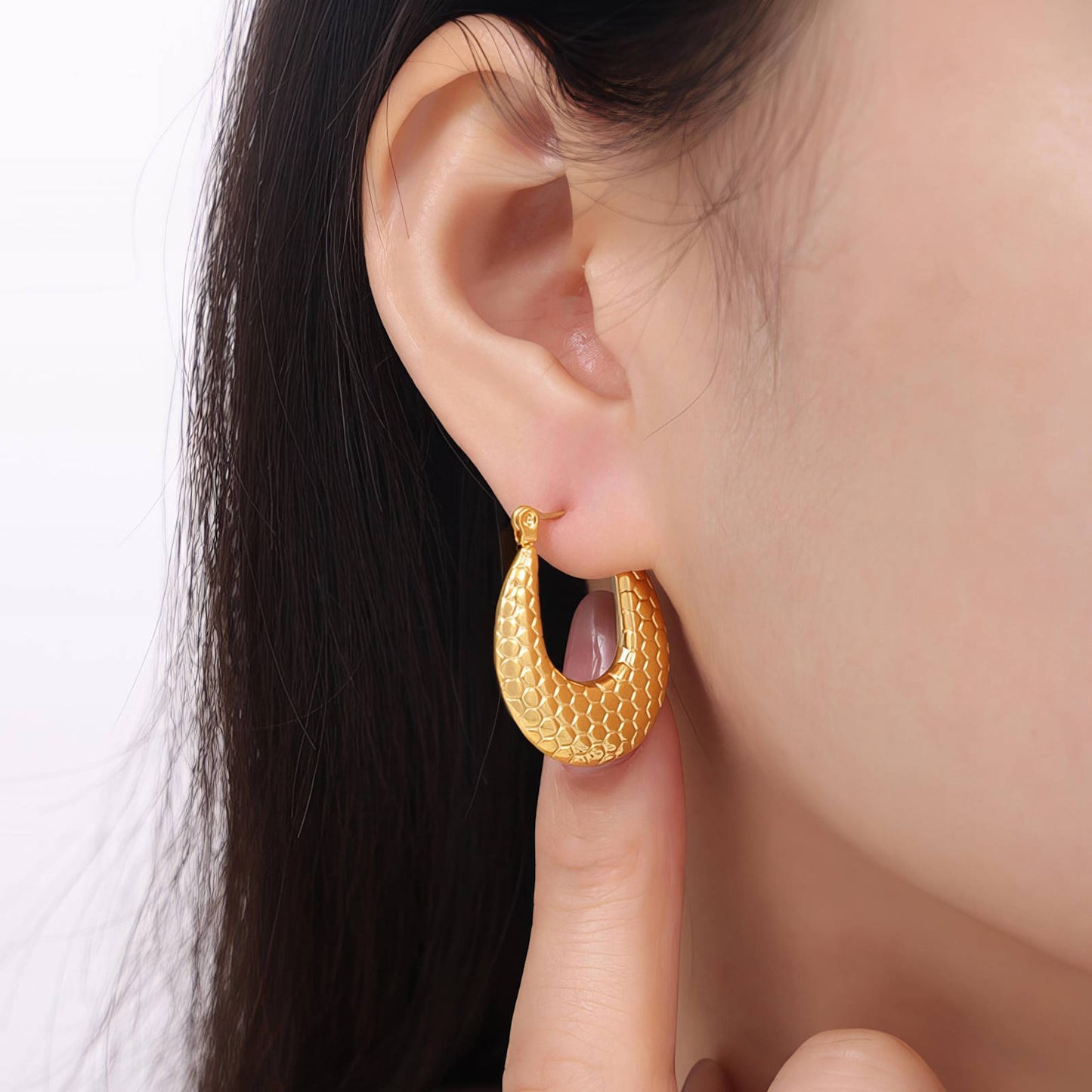 Honeycomb Textured Gold Hoop Earrings