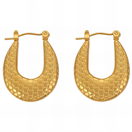 Honeycomb Textured Gold Hoop Earrings