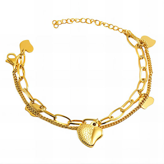 Golden Multi-Heart Charm Bracelet with Textured Accent