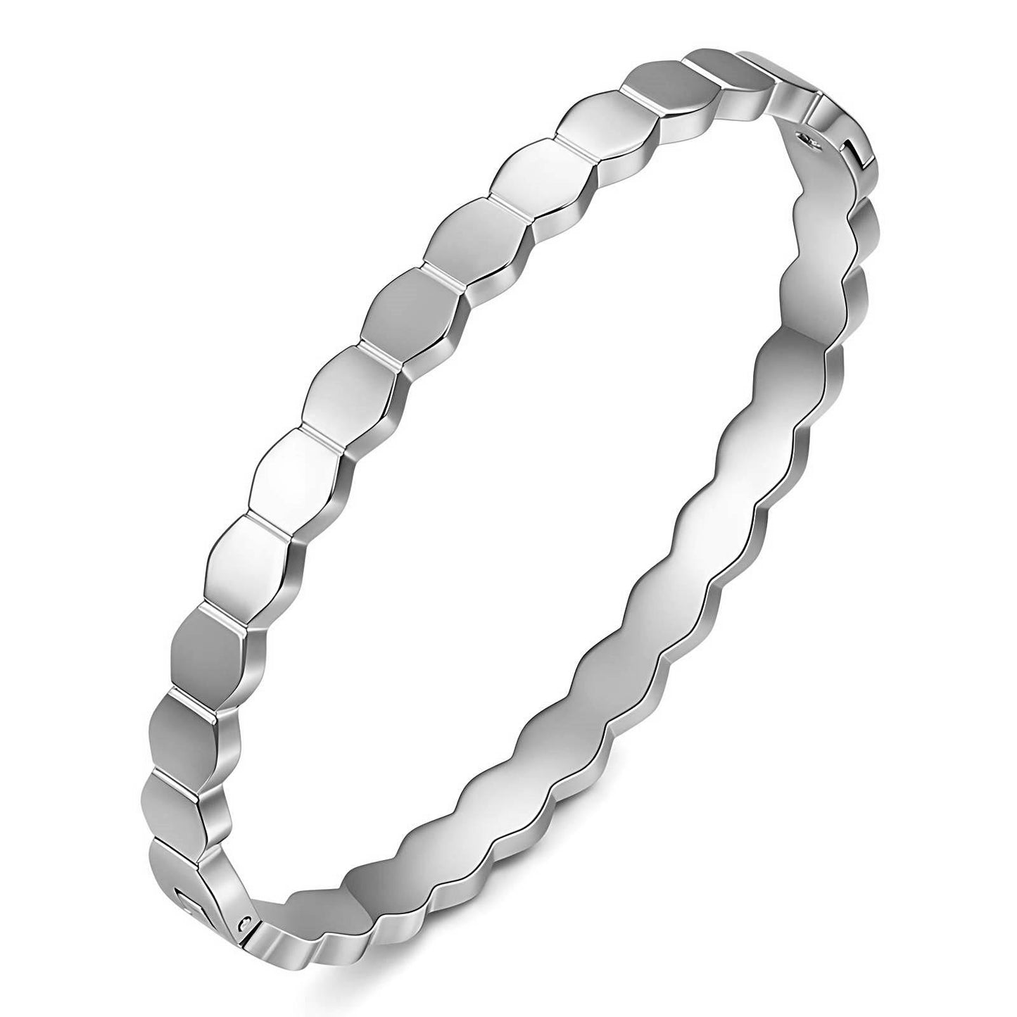 Hexagonal Silver Bangle Bracelet