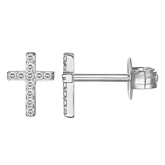 Silver Crystal Cross Stud Earrings