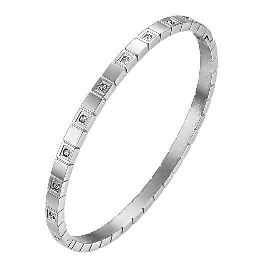 Silver Geometric Crystal Bangle