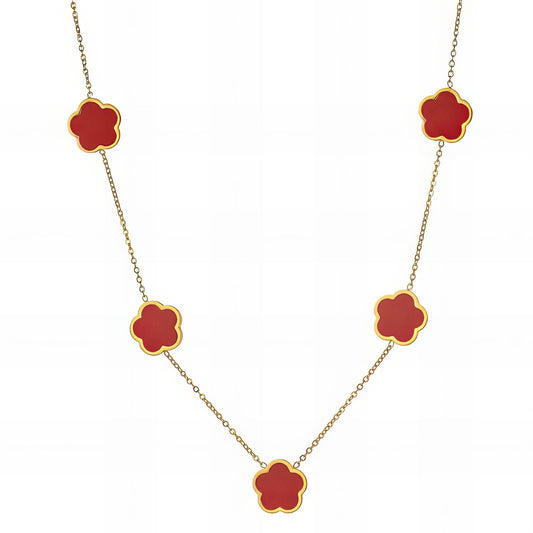 Golden Red Clover Charm Necklace