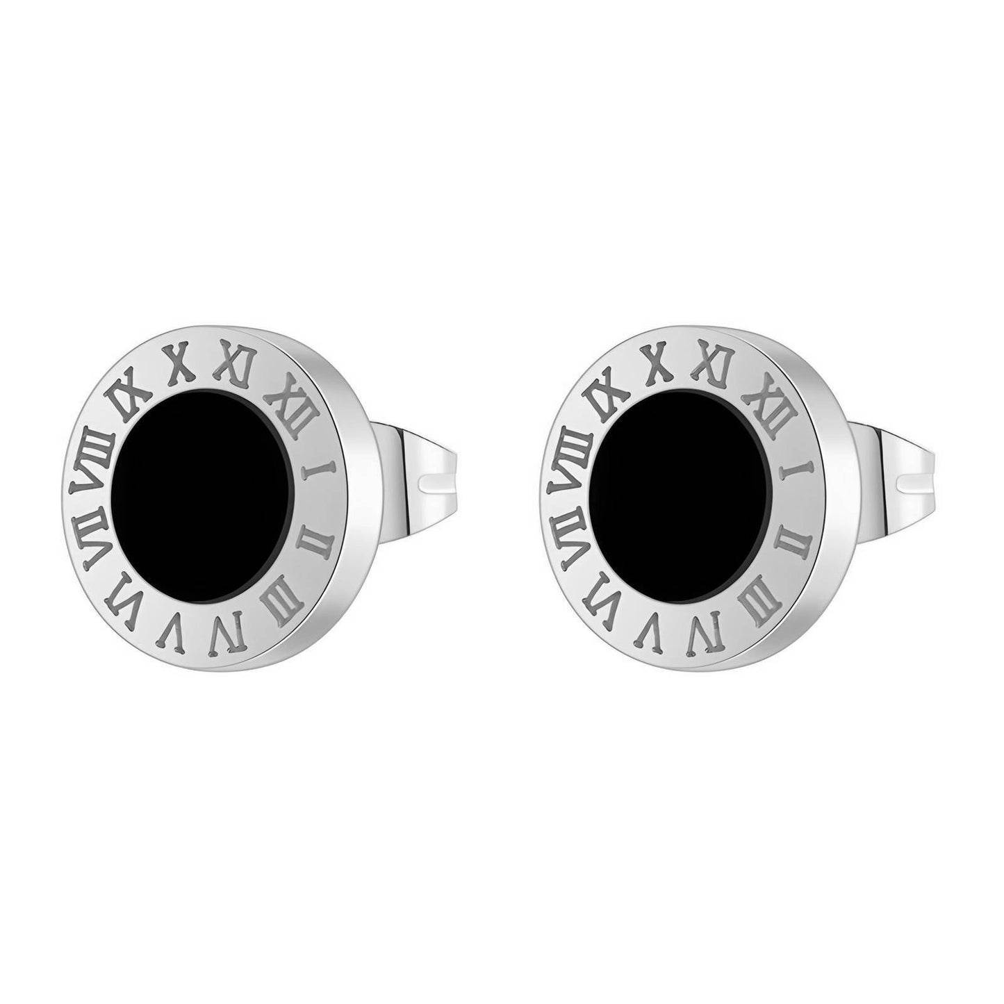 Roman Numeral Black Enamel Stud Earrings