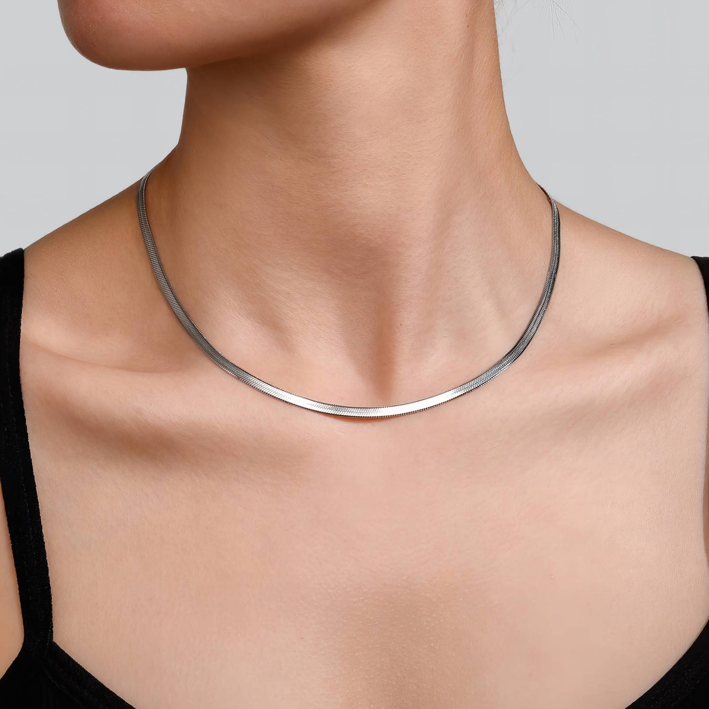 Classic Silver Herringbone Chain Necklace