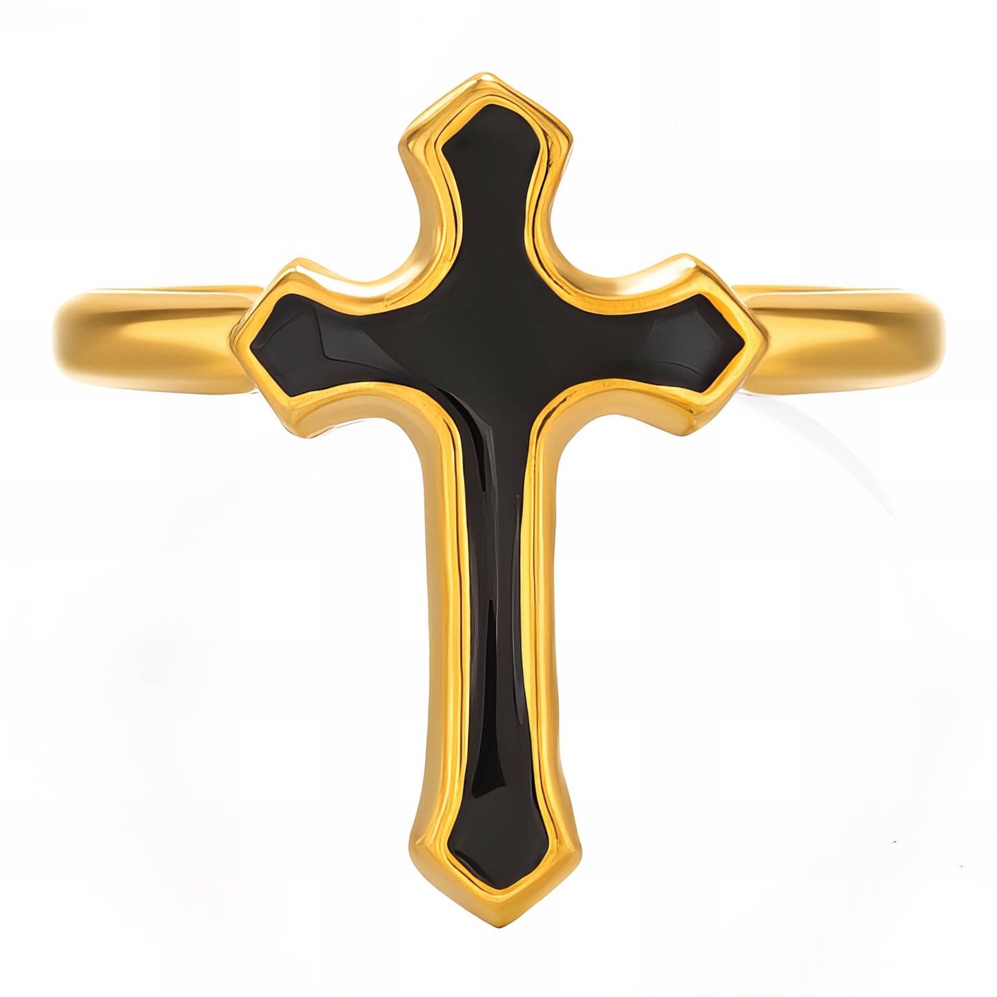 Bold Black Enamel Cross Adjustable Ring